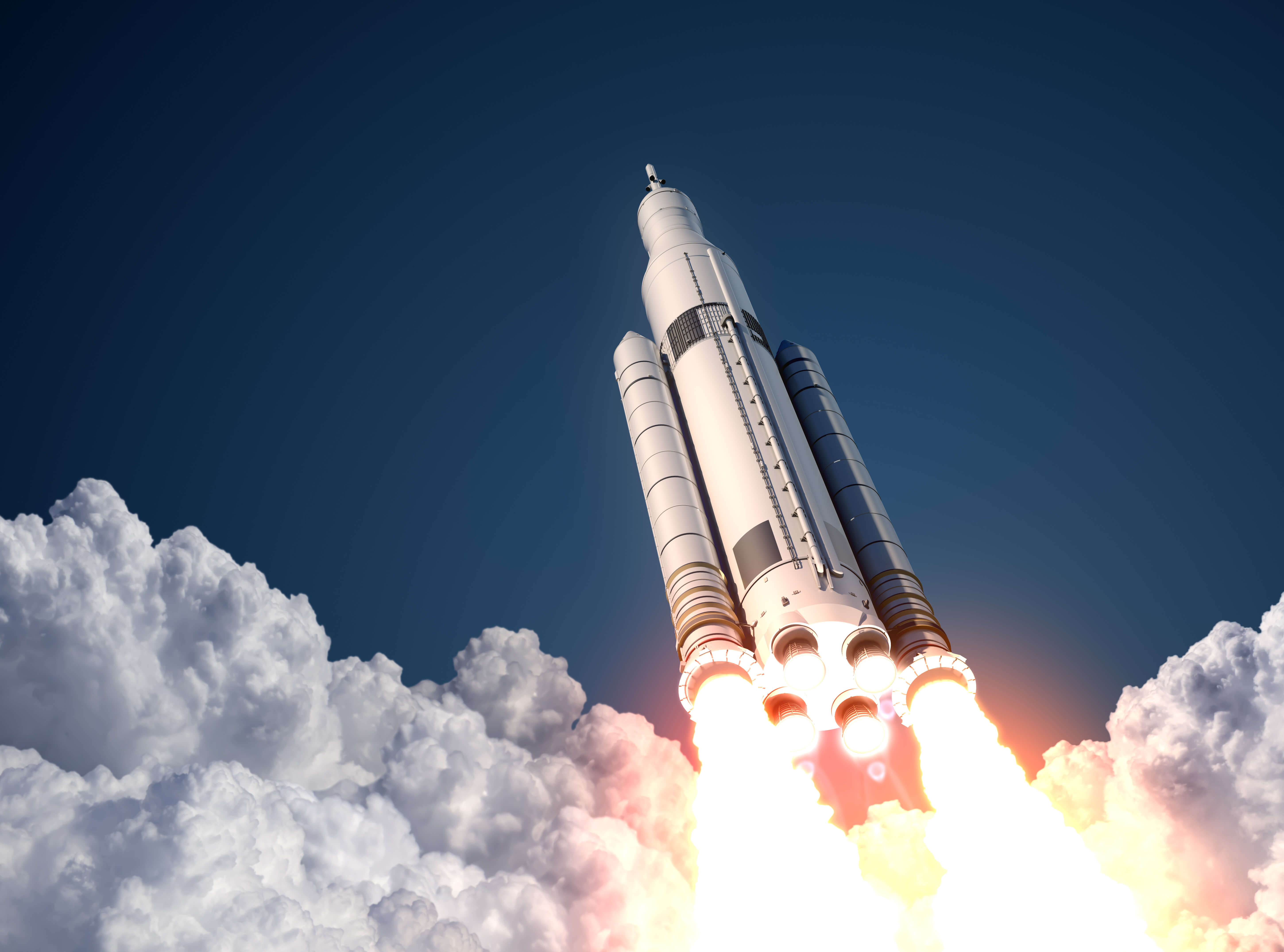 Rocket soaring through the clouds